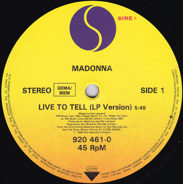 Madonna - Live To Tell (12" Tweedehands) - Discords.nl