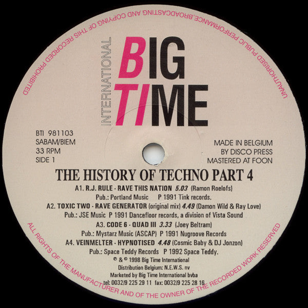 Various - The History Of Techno Part 4 (LP Tweedehands) - Discords.nl