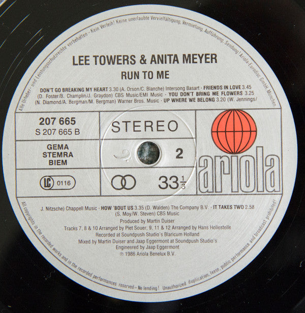Lee Towers & Anita Meyer - Run To Me (LP Tweedehands) - Discords.nl