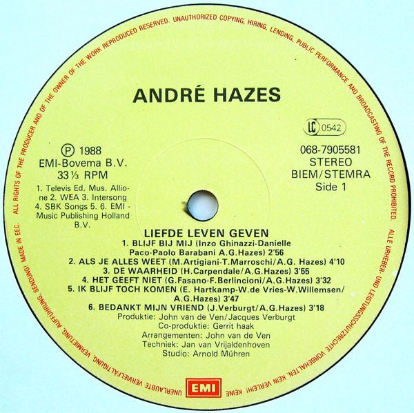 André Hazes - Liefde, Leven, Geven (LP Tweedehands) - Discords.nl
