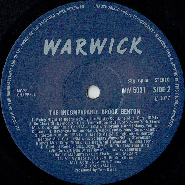 Brook Benton - The Incomparable Brook Benton (LP Tweedehands) - Discords.nl