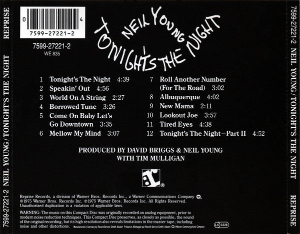 Neil Young - Tonight's The Night (CD) - Discords.nl