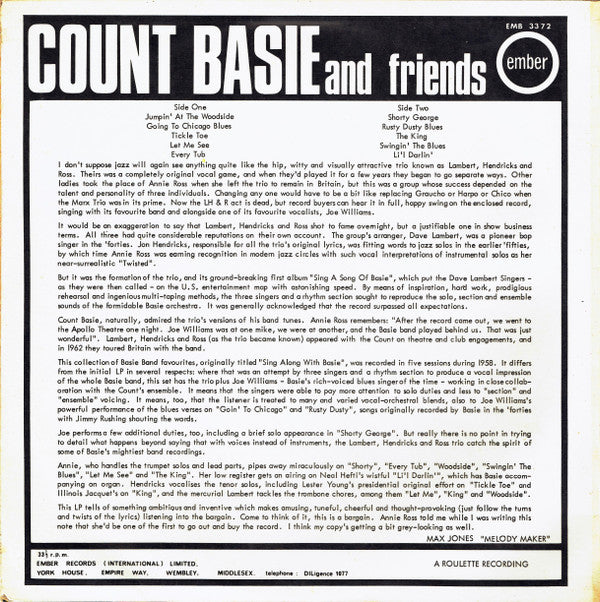 Joe Williams, Dave Lambert (3), Jon Hendricks, Annie Ross Plus Count Basie Band - Count Basie And Friends (LP Tweedehands) - Discords.nl