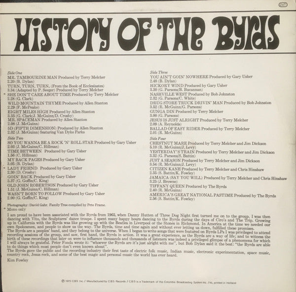 Byrds, The - History Of The Byrds (LP Tweedehands) - Discords.nl