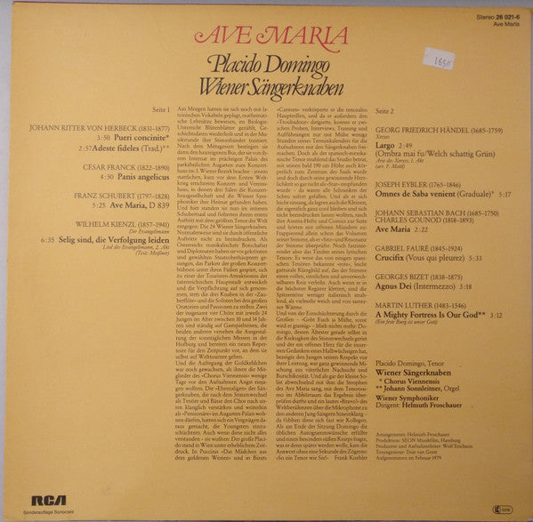 Placido Domingo, Die Wiener Sängerknaben - Ave Maria (LP Tweedehands) - Discords.nl