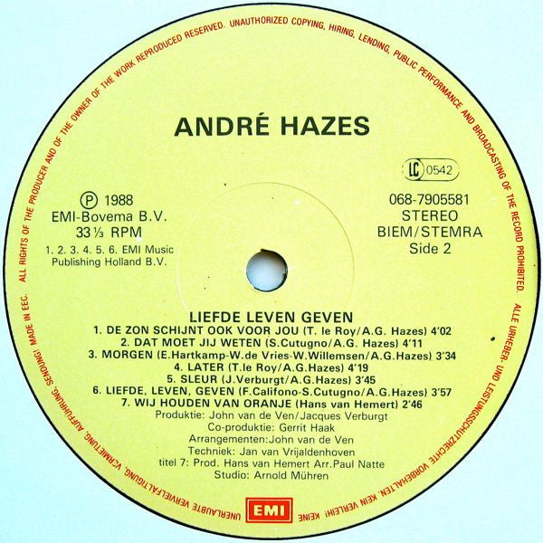 蘭LP Andre Hazes Liefde, Leven, Geven MOVLP3156 Music On Vinyl 未開封 /00260 Andre Hazes - Liefde, Leven, Geven (Ltd. Clear Vinyl) (LP
