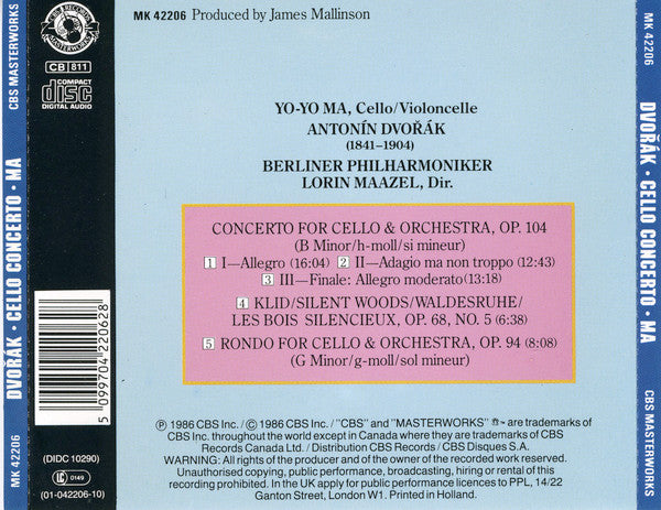 Yo-Yo Ma, Antonín Dvořák, Berliner Philharmoniker, Lorin Maazel - Cello Concerto, Op.104 / Rondo, Op.94 / Klid/Waldesruhe, Op.68 No. 5 (CD) - Discords.nl