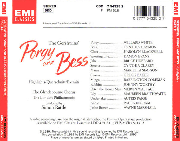 George Gershwin, Sir Simon Rattle - Porgy And Bess (Highlights) (CD) - Discords.nl