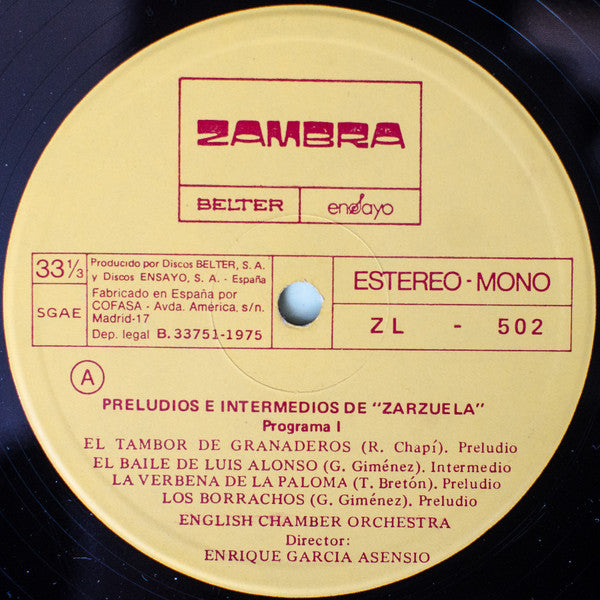 Enrique Garcia Asensio, English Chamber Orchestra - Preludios E Intermedios De Zarzuela, Programa I (LP Tweedehands) - Discords.nl