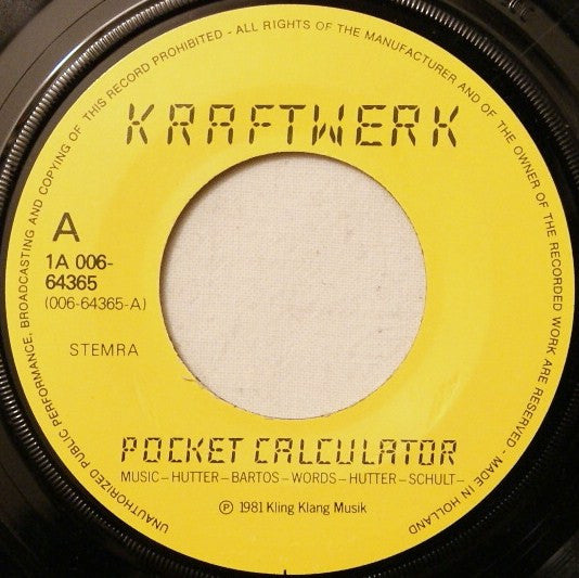 Kraftwerk - Pocket Calculator (7-inch Single Tweedehands) - Discords.nl
