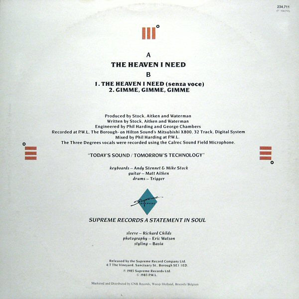 Three Degrees, The - The Heaven I Need (12" Tweedehands) - Discords.nl