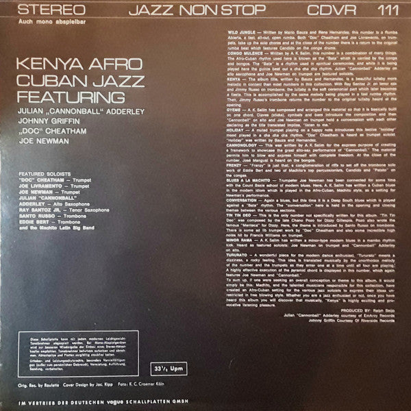 Cannonball Adderley / Johnny Griffin / Doc Cheatham / Joe Newman - Kenya Afro Cuban Jazz (LP Tweedehands) - Discords.nl