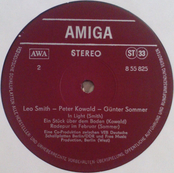 Wadada Leo Smith / Peter Kowald / Günter Sommer - Leo Smith / Peter Kowald / Günter Sommer (LP Tweedehands) - Discords.nl