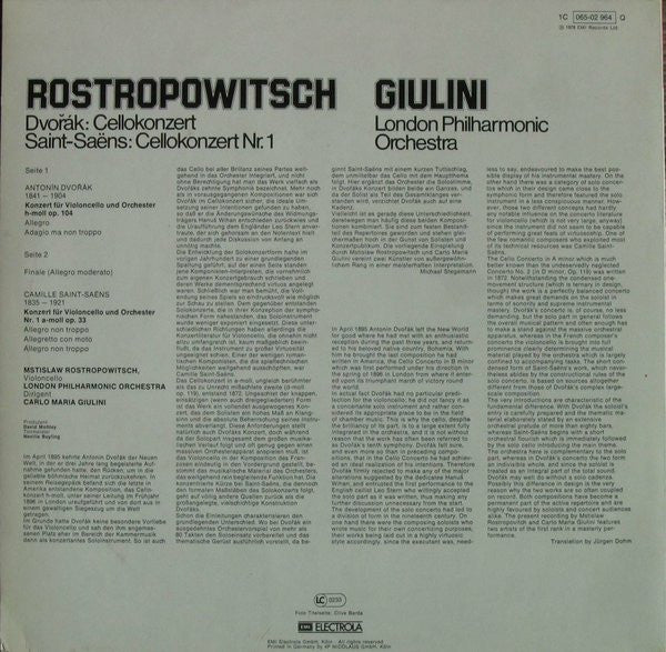 Mstislav Rostropovich, Carlo Maria Giulini, Antonín Dvořák, Camille Saint-Saëns, London Philharmonic Orchestra - Cello Concerto / Cello Concerto No.1 (LP Tweedehands) - Discords.nl