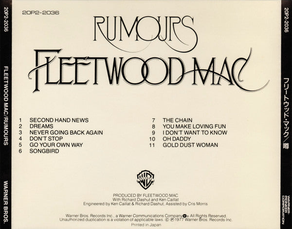 Fleetwood Mac = Fleetwood Mac - Rumours = 噂 (CD) - Discords.nl