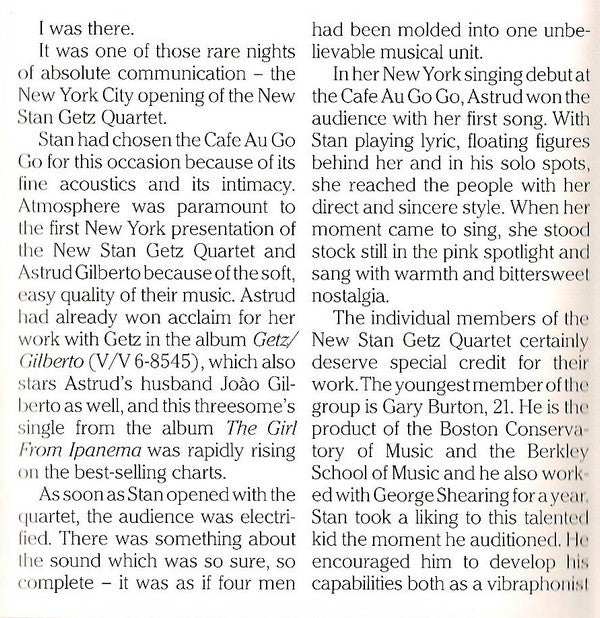 New Stan Getz Quartet, The Featuring Astrud Gilberto - Getz Au Go Go (CD) - Discords.nl