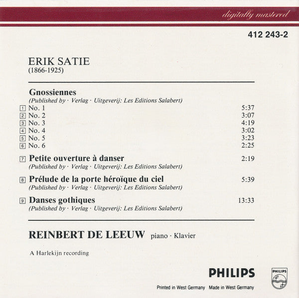 Erik Satie • Reinbert de Leeuw - Early Piano Works = Frühe Klavierstücke = Œuvres De Jeunesse Pour Piano Vol./Folge 1 (CD) - Discords.nl
