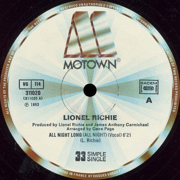 Lionel Richie - All Night Long (All Night) (12" Tweedehands) - Discords.nl