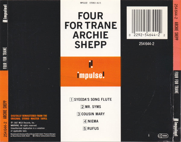 Archie Shepp - Four For Trane (CD Tweedehands) - Discords.nl