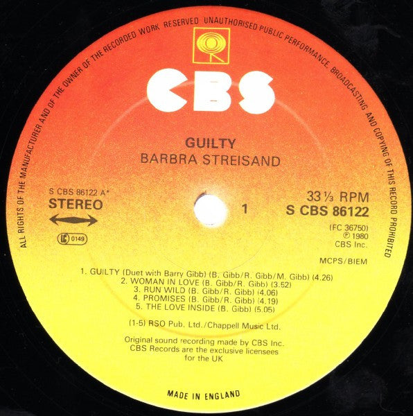 Barbra Streisand - Guilty (LP Tweedehands) - Discords.nl