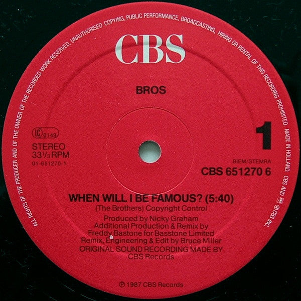 Bros - When Will I Be Famous? (12-inch) - Discords.nl