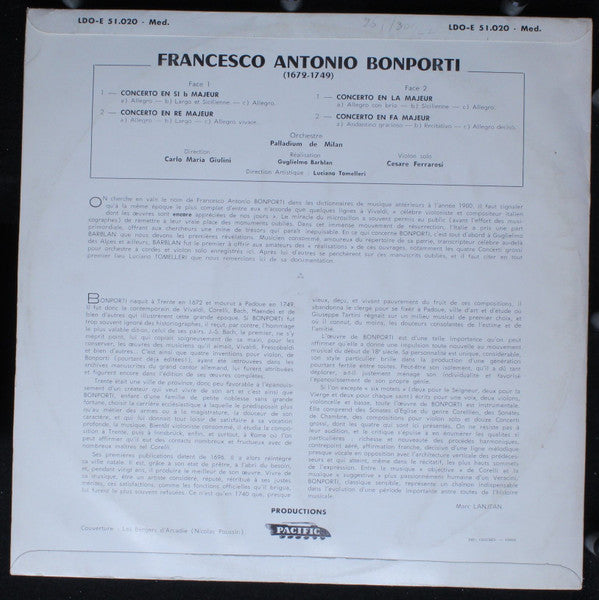 Francesco Antonio Bonporti - Orchestra Palladium Di Milano, Carlo Maria Giulini - 4 Concertos (LP Tweedehands) - Discords.nl