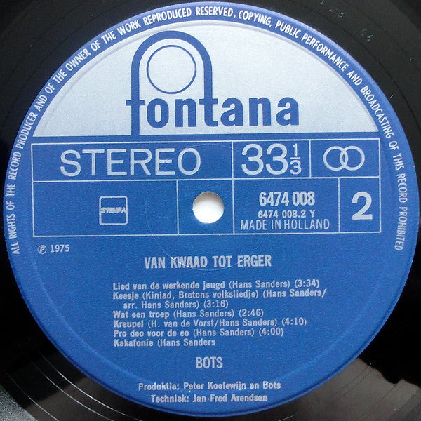 Bots - Van Kwaad Tot Erger (LP Tweedehands) - Discords.nl