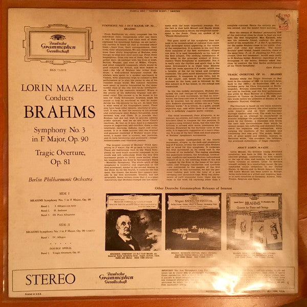 Lorin Maazel, Johannes Brahms, Berliner Philharmoniker - Lorin Maazel Conducts Brahms (LP Tweedehands) - Discords.nl