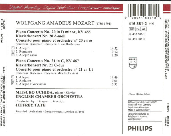 Wolfgang Amadeus Mozart, Mitsuko Uchida, English Chamber Orchestra, Jeffrey Tate - Piano Concertos · Klavierkonzerte No.20 KV 466 · No. 21 KV 467 (CD Tweedehands) - Discords.nl