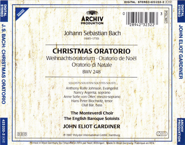 Johann Sebastian Bach - John Eliot Gardiner - Christmas Oratorio = Weihnachtsoratorium = Oratorio De Noël (CD) - Discords.nl