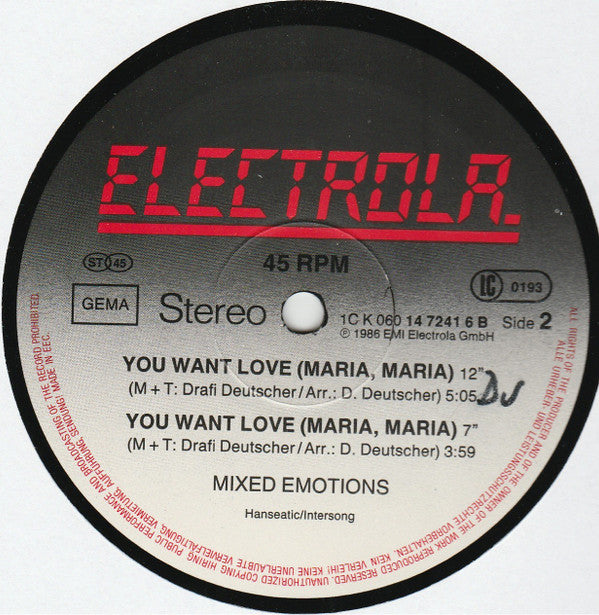 Mixed Emotions - You Want Love (Maria, Maria...) (Special Re-Emotion-Mix) (12" Tweedehands) - Discords.nl