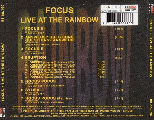 Focus (2) - At The Rainbow (CD) - Discords.nl