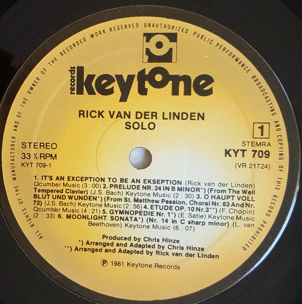 Rick van der Linden - Solo (LP Tweedehands) - Discords.nl